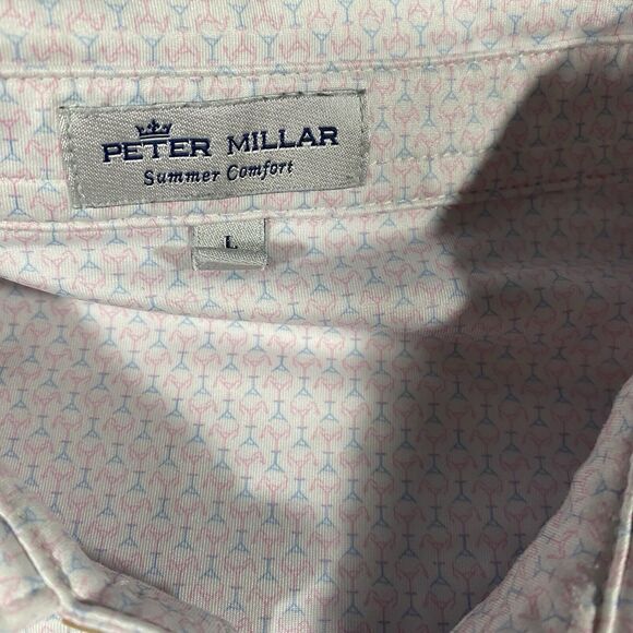 Peter Millar Summer Comfort Golf Polo Shirt Men's Sz L Drinks Cocktails Martinis - Picture 3 of 9